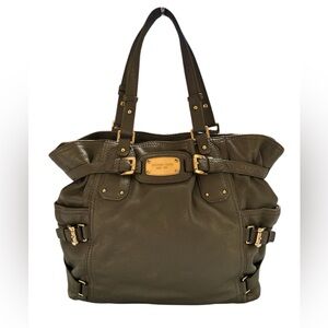 Michael Kors Gray Tote Bag with Leather-Like Straps and Gold Accents